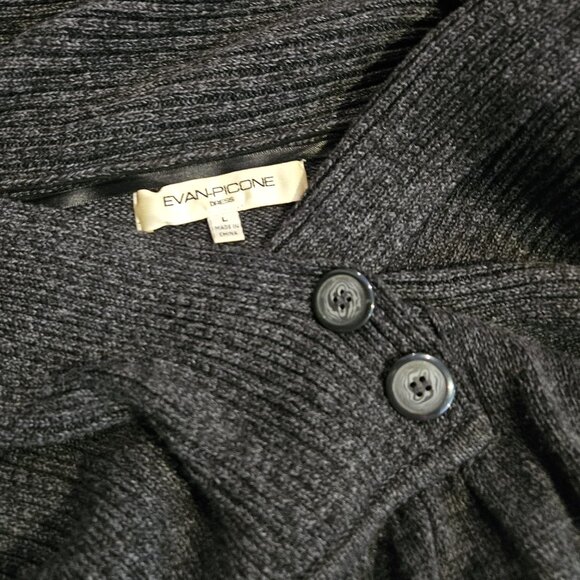 EVAN PICONE, Charcoal gray wrap-over neckline knee length knit sweater dress - Picture 9 of 9